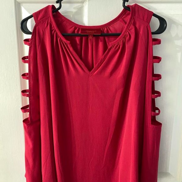 Red J-Lo Bell Sleeve Top With Cut-Outs - Picture 1 of 6